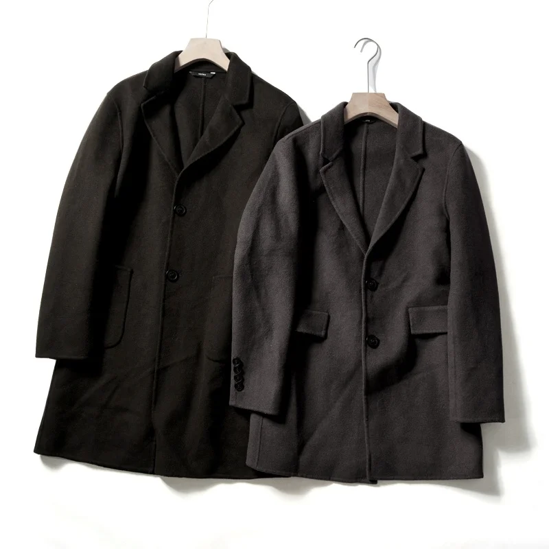 

Элитное двустороннее шерстяное пальто ручной работы для мужчин, средней длины, на одной пуговице, зимнее, модное, городское, деловое, повседневное