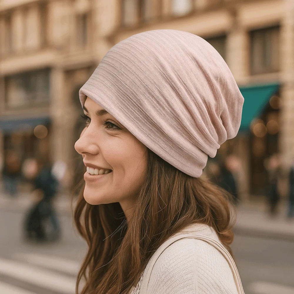 

Fabric Caps Stripes Slouchy Beanies Hat Double Layer Soft Knitted Outdoor Baggy Skullcaps Warm Windproof Thin Hedging Cap