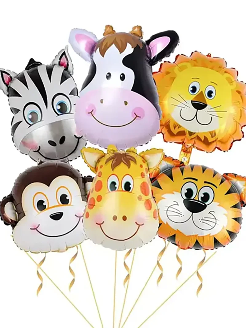 6pcs/set 16 inch Mini Animal Head Foil Balloon Forest Tiger Lion Zebra Balloon JungleWild Animal Theme Birthday Party Decoration