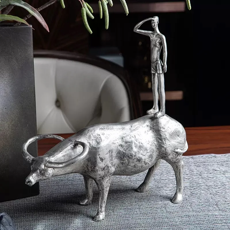 Abstract Art Resin Sculpture Crafts, Water Buffalo Statues, Wrangler, Office Desktop Decoration Statues, Living Room Decoration