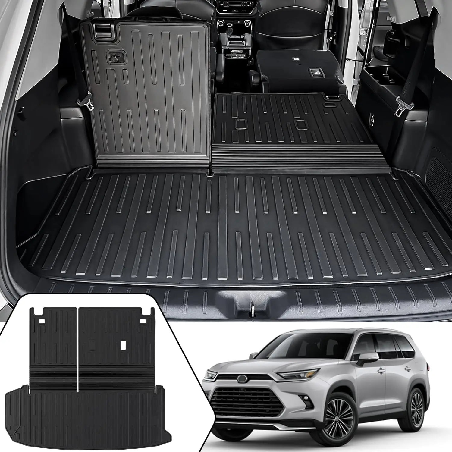 

2-in-1 Cargo Mat with Backrest for Toyota Grand Highlander, TPE All-Weather Trunk Liner Accessories