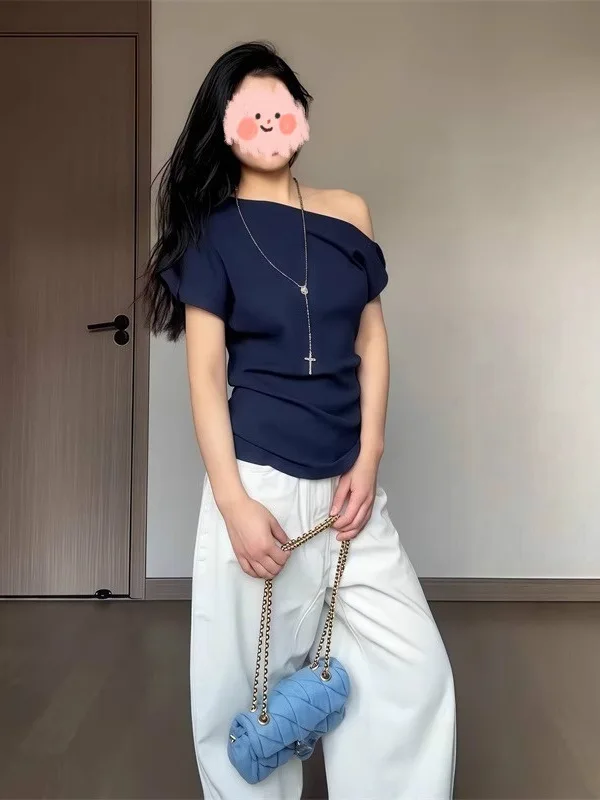 T-shirt slim fit chic da donna Summer Faion Design dolce e piccante Asimmetrico oulder Casual ort Sve Top monospalla