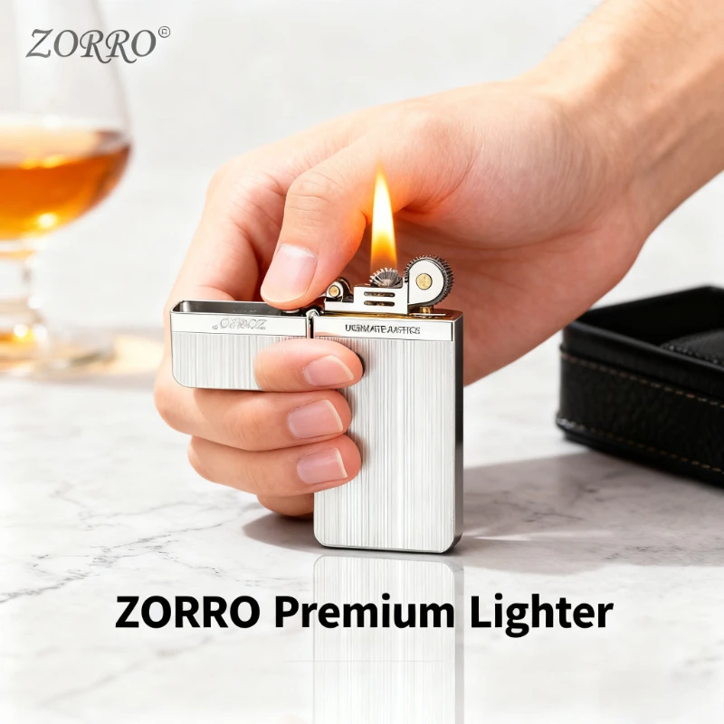 

Pure Copper Ultra-thin Zorro Lighter -Windproof , Vintage Engraved Metal, Grinding Wheel, Men's Smoking Gadget Accessory