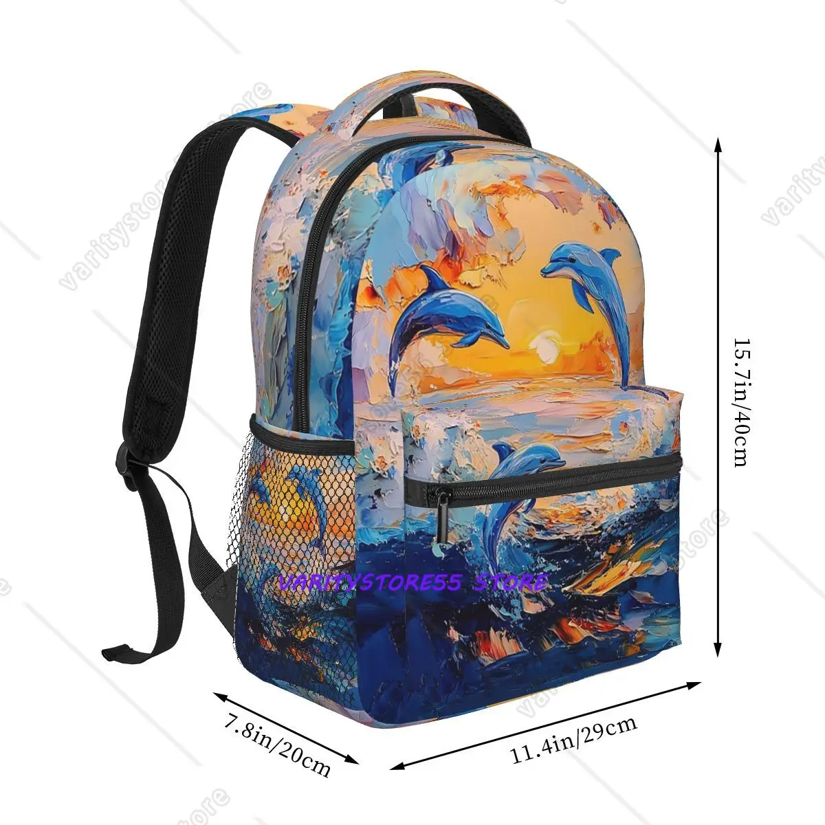 Dolphin At Sunset Backpack Hot Sale Daypack Large Capacity Children BookBag School Bag Shoulder Bags for Men Women