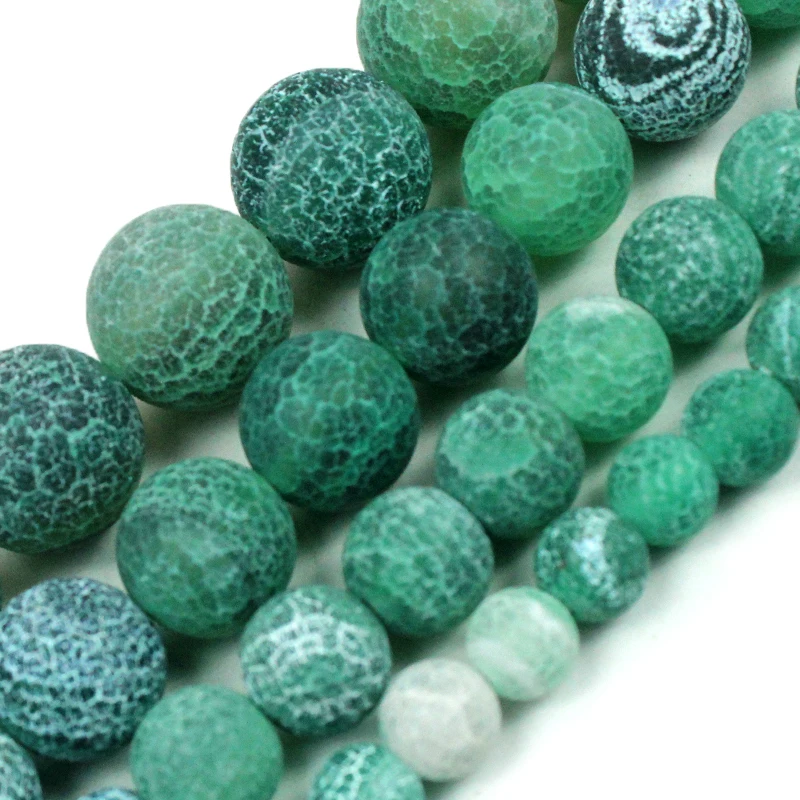 Natural Stone Beads Green Weathered agat Round Loose Ball 4/6/8/10/12MM DIY Handicraft Jewelry Bracelet Necklace Making