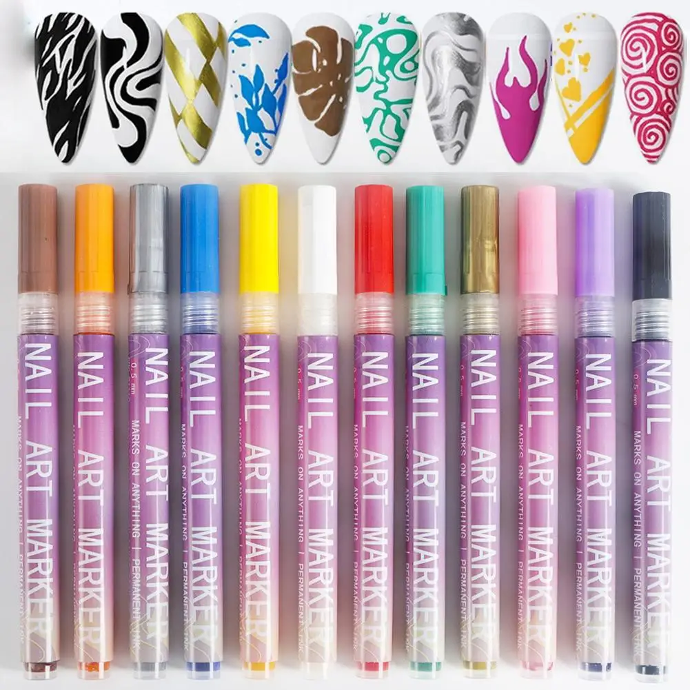 

12 Colors Nail Art Markers Quick-Drying Waterproof For painting Drawing Graffiti On Nail Art Stationery School Supplies. Q7X5