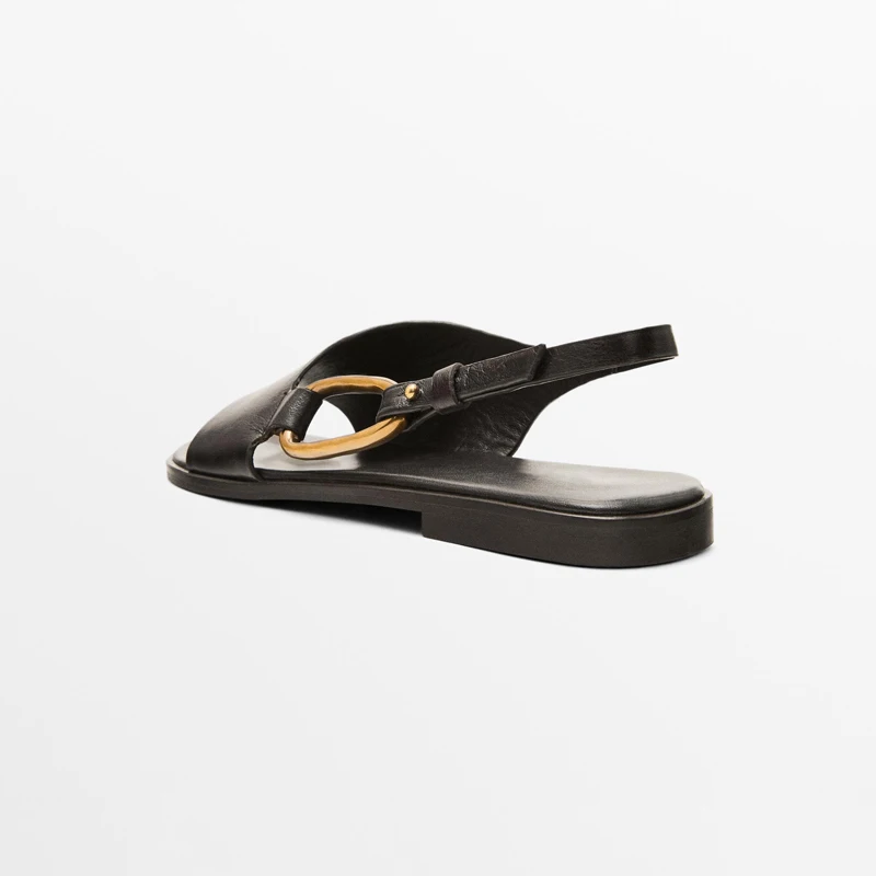 

Retro Genuine Leather Roman Sandals Women's Sexy Flat Beach Shoes Spring Summer Fashion Low Cut round Toe Rubber Outsole