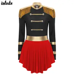 Womens Circus Ringmaster Cosplay Costumes Lion Tamer Magic Showman Director Halloween Outfits Fringe Leotard Bodysuit Dress