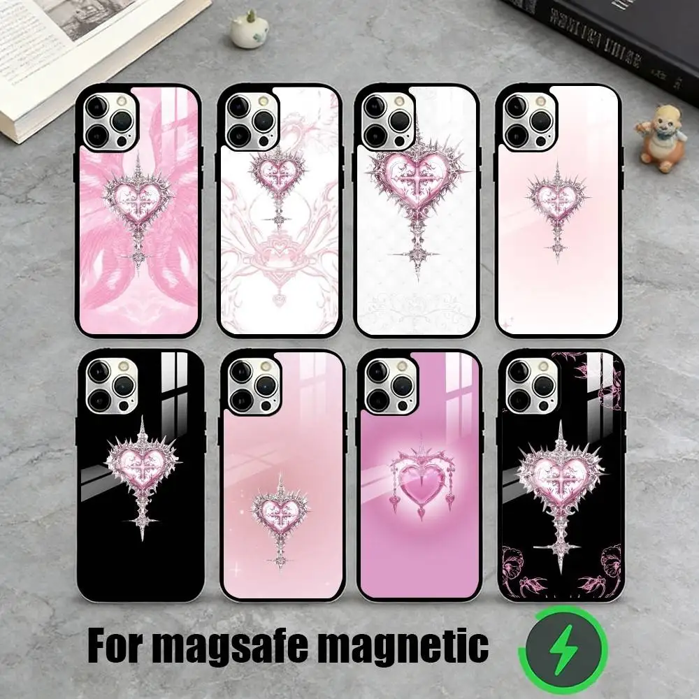 

Pink Heart Phone Case For iPhone17,16,15,14,13,12,11 Plus,Pro Magnetic For Magsafe Wireless Charging