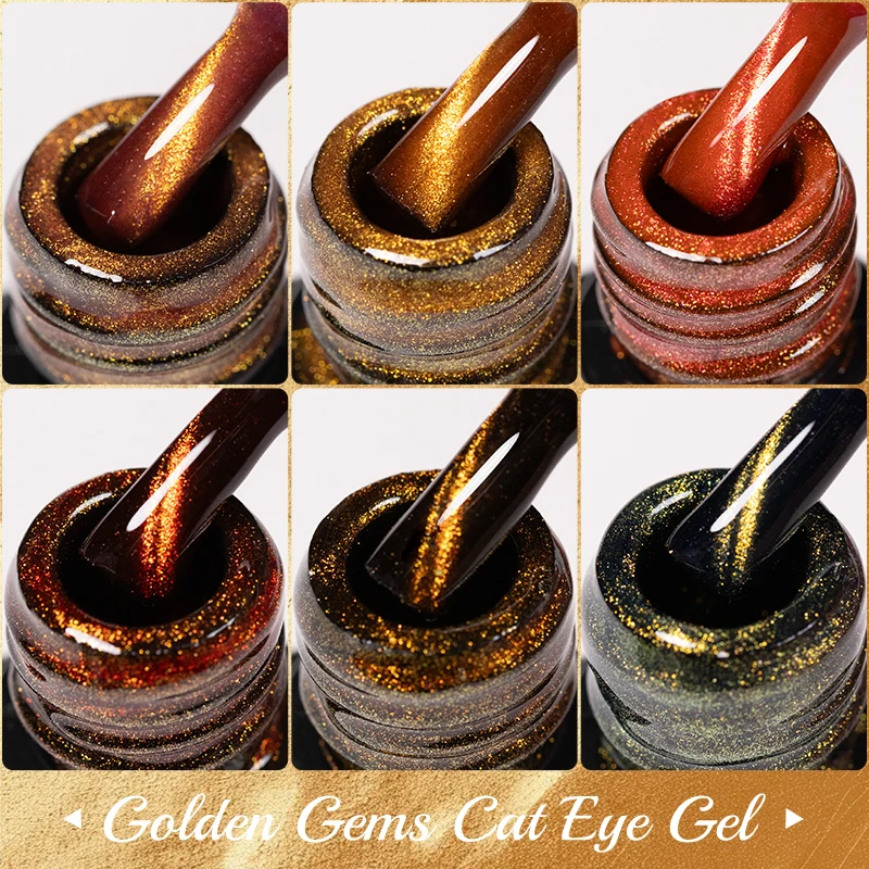 PUENTE Golden Gems Cat Magnetische Gel Nagellak Super Glanzend Goud Glitter Cat Eye Losweken UV/LED Semi-permanente Nail Art Vernis