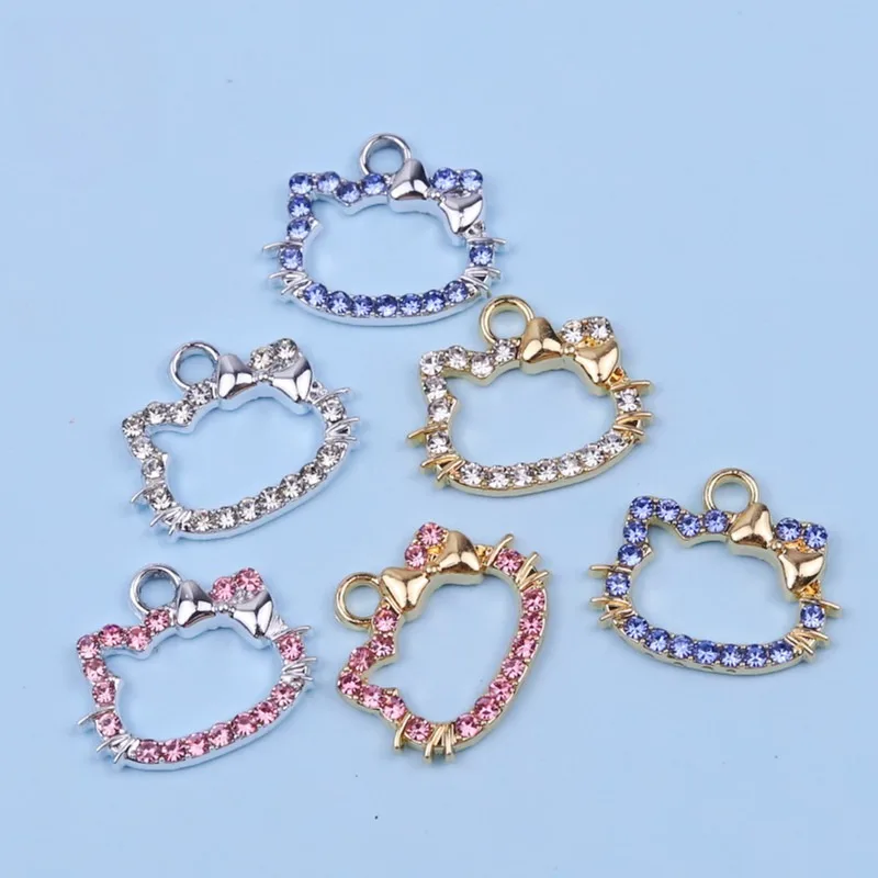 10pcs Hello Kitty Charms for Earrings Bracelets Pendants Necklaces Cartoon Cute Diamond Accessories DIY Jewelry Supplies