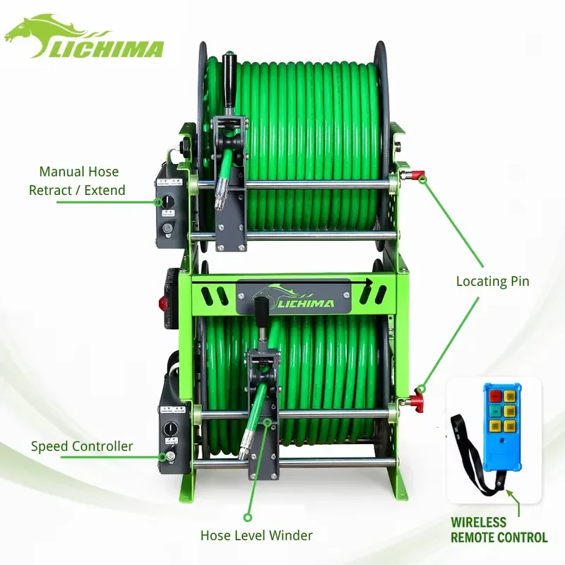 LCM43-36E High Pressure Washer Hose Reel with Dual Stacked Drums and Remote Control for Professional Car Wash Equipment