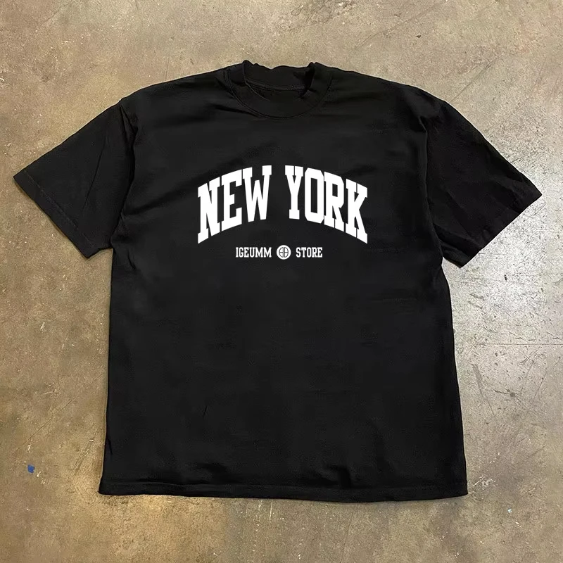 2026 New Cool Vintage NEW YORK Letter Graphic Print Cotton T-shirt Unisex Casual Short Sleeve Tops American Street