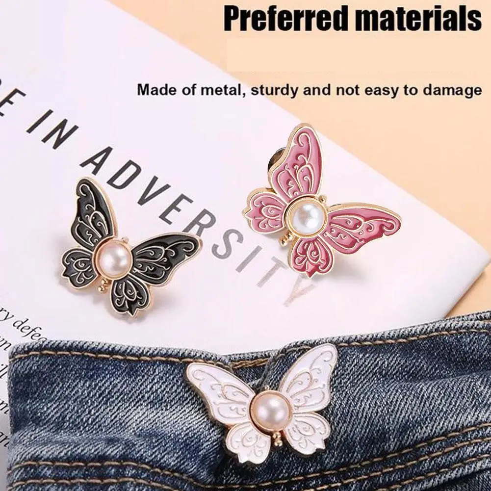 Butterfly Metal Waist Buckle DIY Adjustable Jeans Button Closure for Women Detachable Waist Tightener Decor ﻿