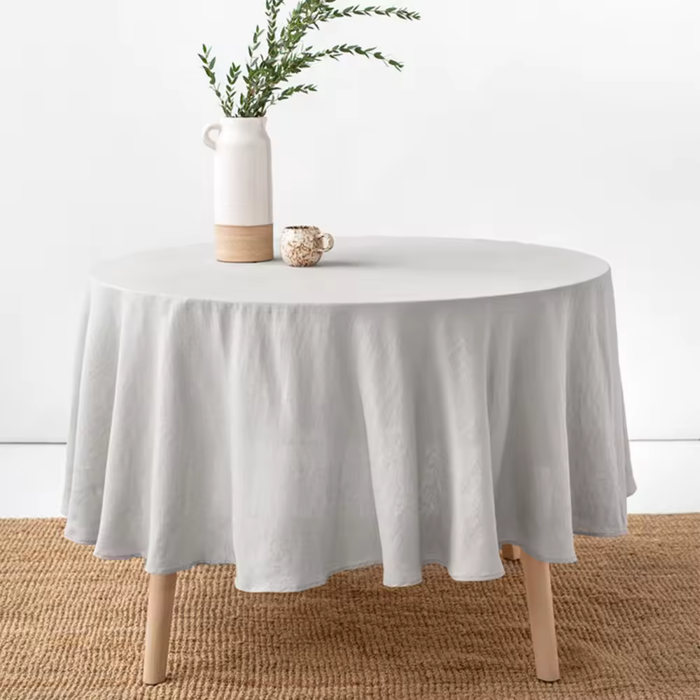 100% Pure Linen Solid Color Round Table Cover,Natural Fabric Tablecloth,for Kitchen Dining Room Party Holiday Tabletop Decor