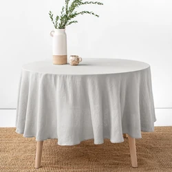 Mantel redondo de lino 100% puro, cubierta de mesa de Color sólido, tela Natural, para cocina, comedor, fiesta, Decoración de mesa de vacaciones