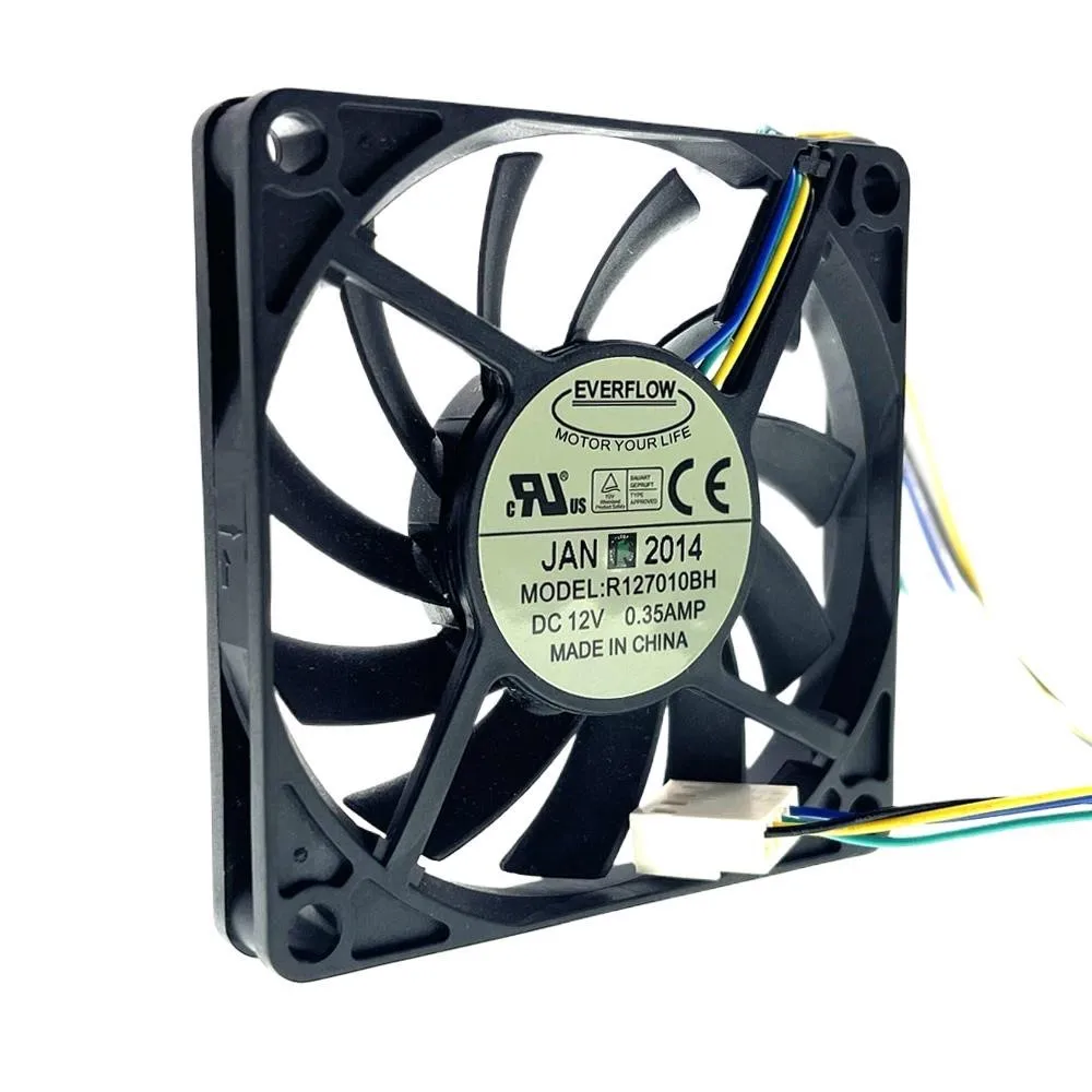 

R127010BH New Everflow 70mm 7cm 10mm Slim Dual Ball Bearing 70X70X10mm 0.35A 4200RPM 25CFM 40dBA 4P 4-Pin PWM Cooling Fans