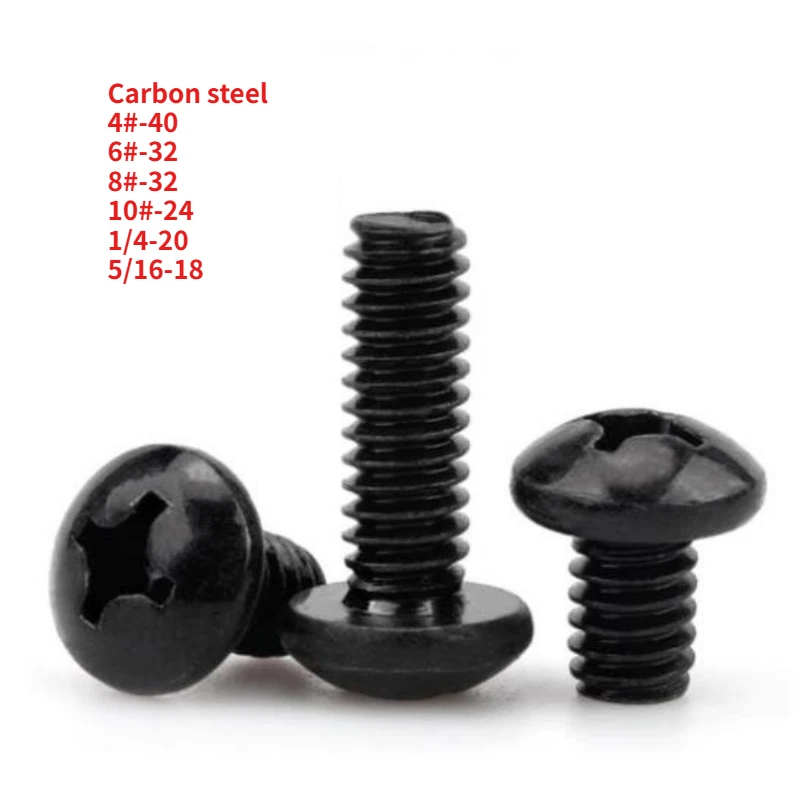 4#-40 6#-32  8#-32 10#-24 to 5/16-18 UNC Black Zinc Coated Carbon Steel Cross Recessed Pan Head Precision Bolts Phillips Screws