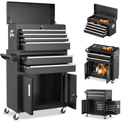 8-Drawers Rolling Tool Chest, Assembled Tool Chest with Wheels, Detachable Top Box, Cabinet for Repair