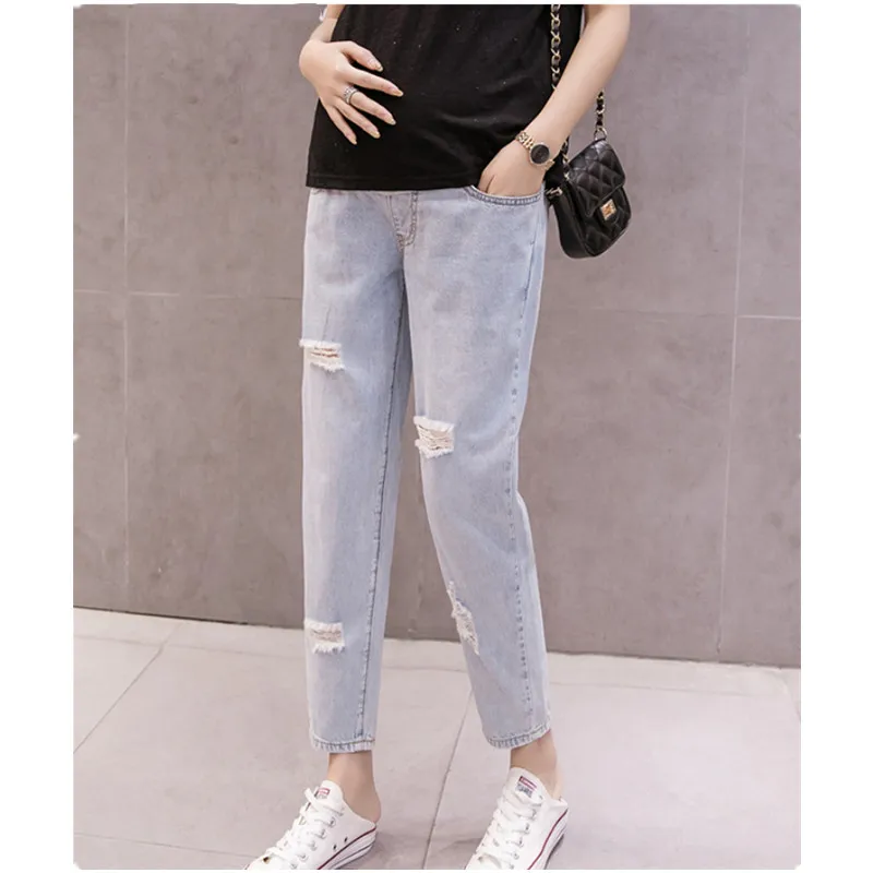 2024 New Spring Maternity Jeans High Waist Nursing Thin Denim Pants Pregnant Women Nine-Point Jeans Maternity Trouser B0022