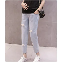 2024 New Spring Maternity Jeans High Waist Nursing Thin Denim Pants Pregnant Women Nine-Point Jeans Maternity Trouser B0022