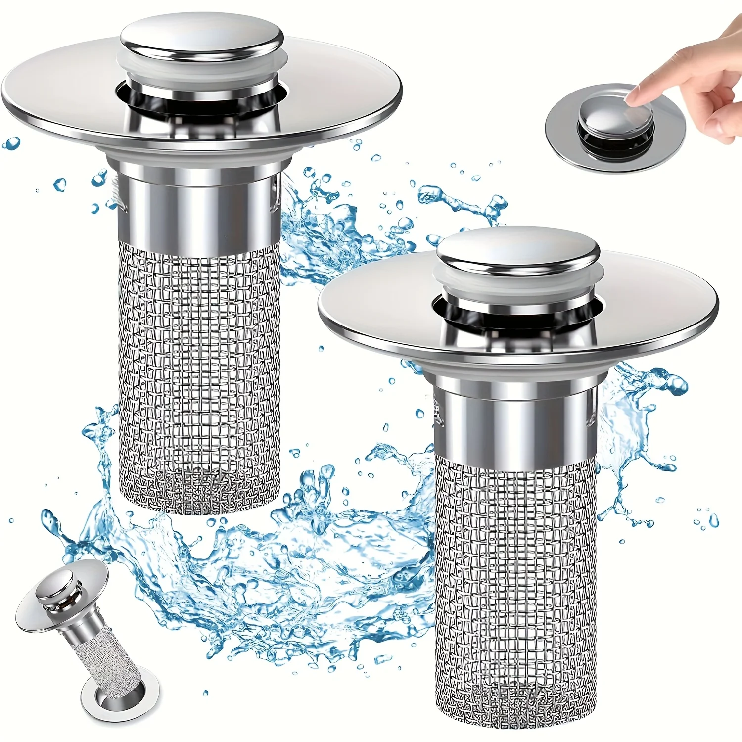 1-Pack Stainless Steel Pop-Up Sink Drain Strainer – Removable Basket! Clog-Preventing Hair Catcher for Bathtub/Shower/Sink
