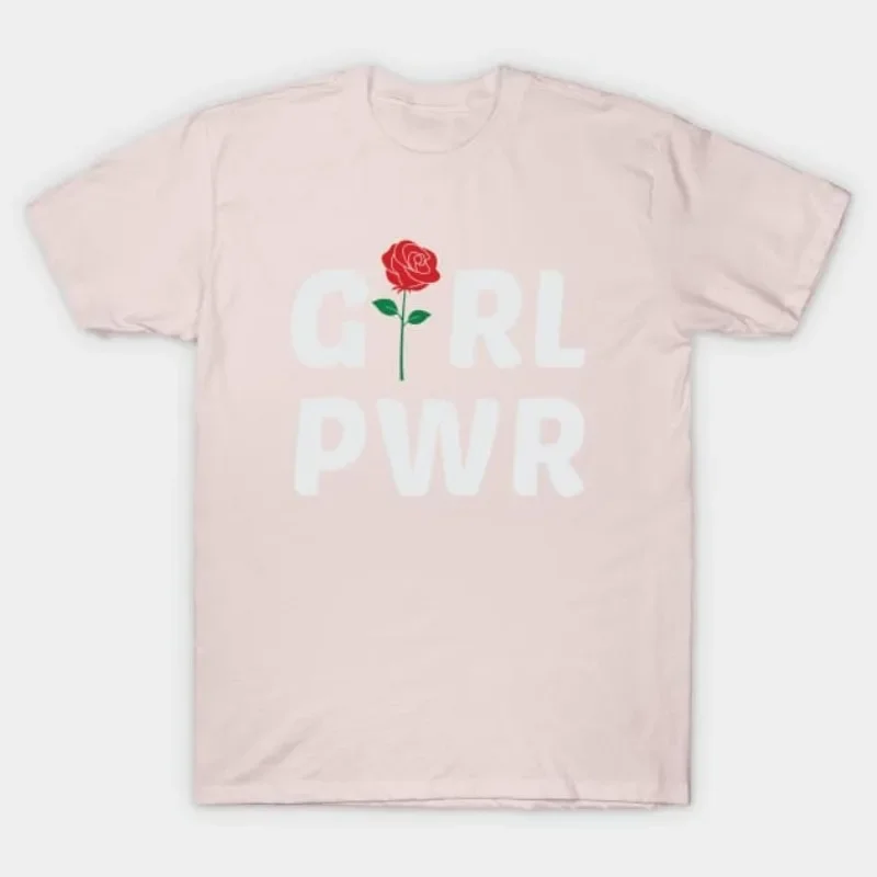 تي شيرت Girl Power With Rose Logo Women Day تي شيرت عصري من القطن لركوب الدراجات مطبوع عليه طباعة ملابس رياضية خارجية سريعة الجفاف