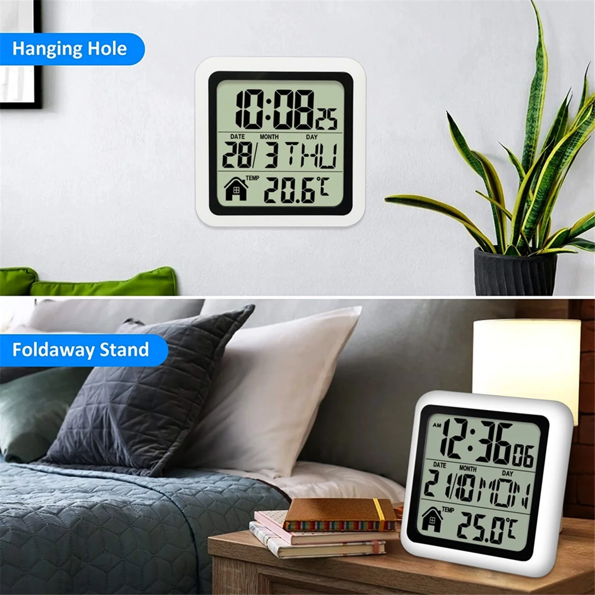 

SEMOIC Large Waterproof Bathroom Wall Clock, for Bath Countertop, Moisture Proof Temperature Humidity Meter,Suction Clock Watch