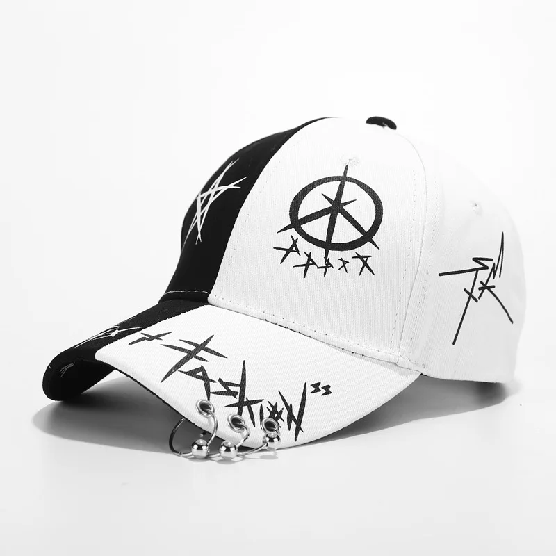 YOYOCORN New Student Young Men And Women The Spring Summer Sun Hat Cap And White Color Matching Pentagram Graffiti Baseball Cap