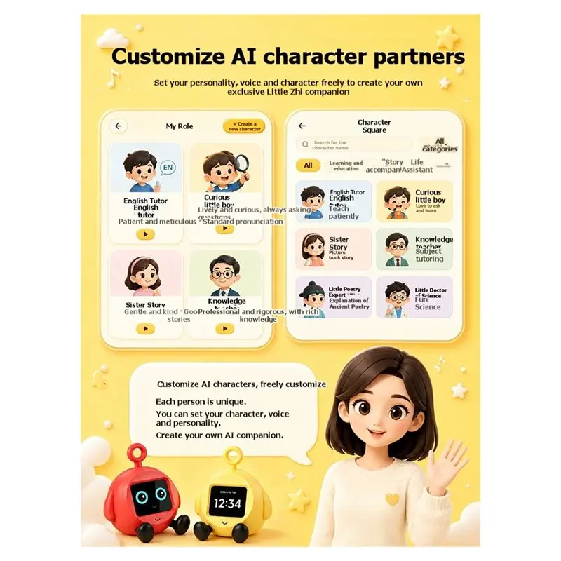 A27F-Interactive AI Companion Smart Alarm Clock:Cute Alarm Clock That Offers Learning Support Companionship For Children A