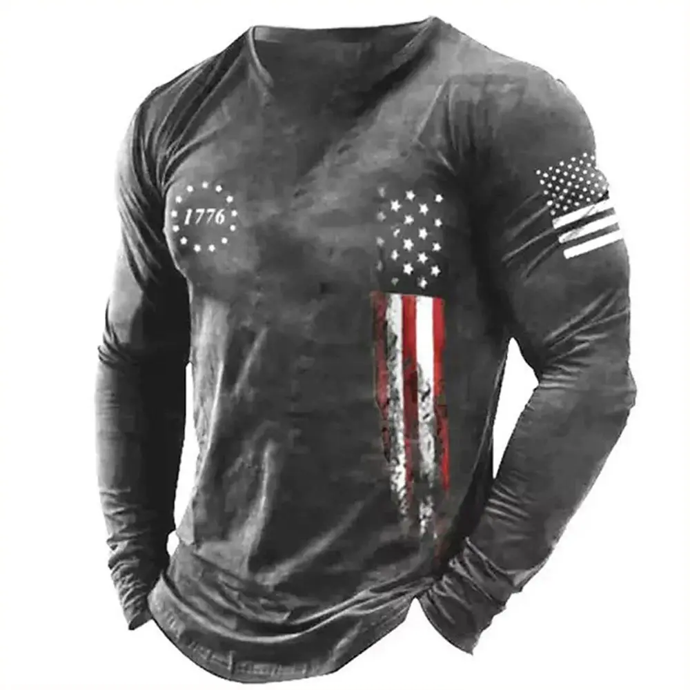 2023 New Men Retro Long Sleeve T-Shirt O Neck Pullover Autumn Winter Male Shirt Top Tees Oversize Men\'s clothing