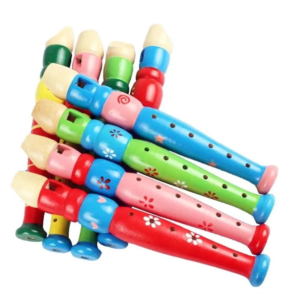 Kids Toy Educational for Children Baby 20cm Musical Instrument Cartoon Flute Wooden Flute 6-Holes Recorder Short Flute