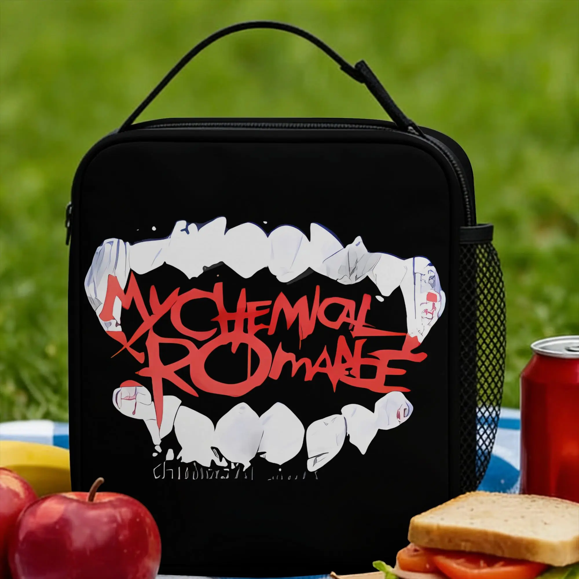 

Сумка для обеда My Chemical Romance в стиле гранж, портативная сумка-холодильник на молнии для мужчин, уличная сумка-холодильник с графическим принтом, модная сумка для обеда из оксфордской ткани