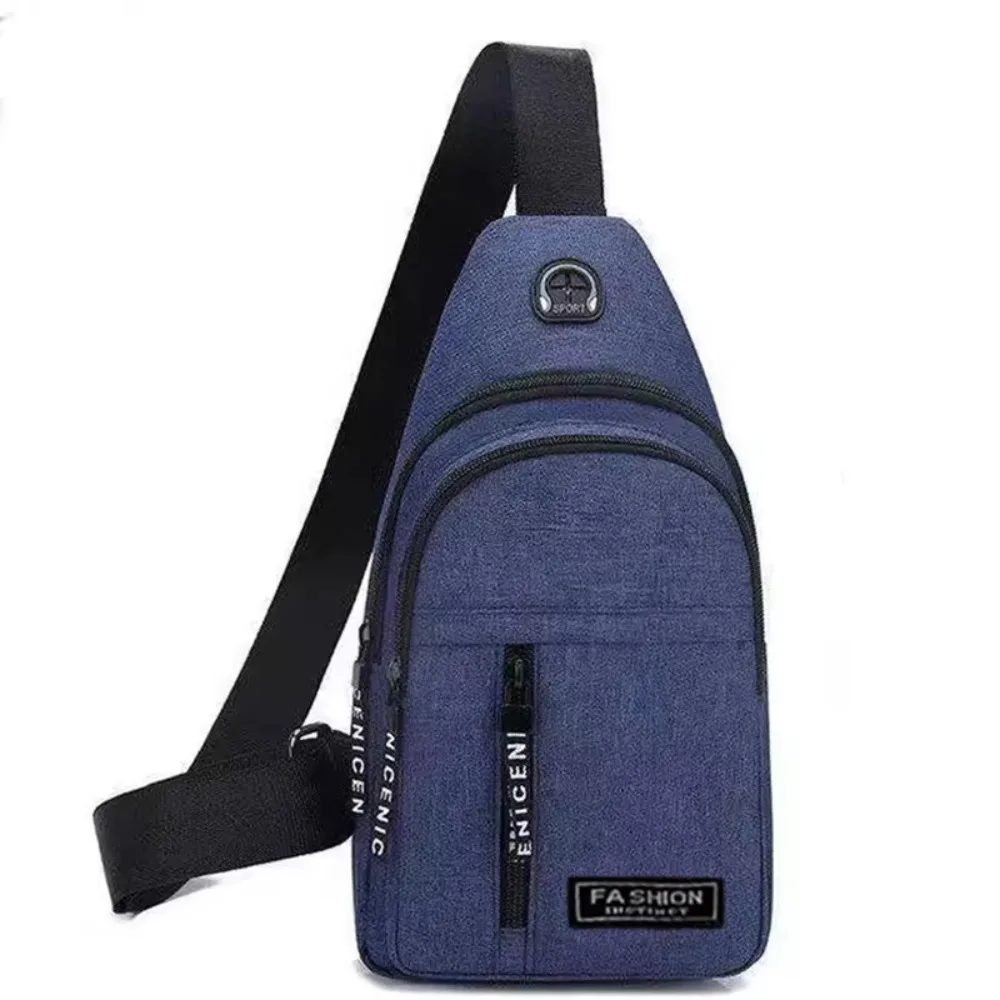 

Fashion Versatile Men Shoulder Bag Oxford Cloth with Headphone Hole Crossbody Bag Large Capacity Casual Chest Bag Outdoor Sports
