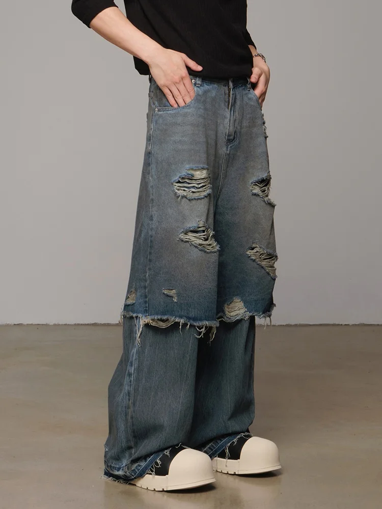 

American Retro Men's Jeans Straight Leg Loose Fit Slimming Drapey Wide Leg Floor-Length Trousers Trendy Cotton Blend