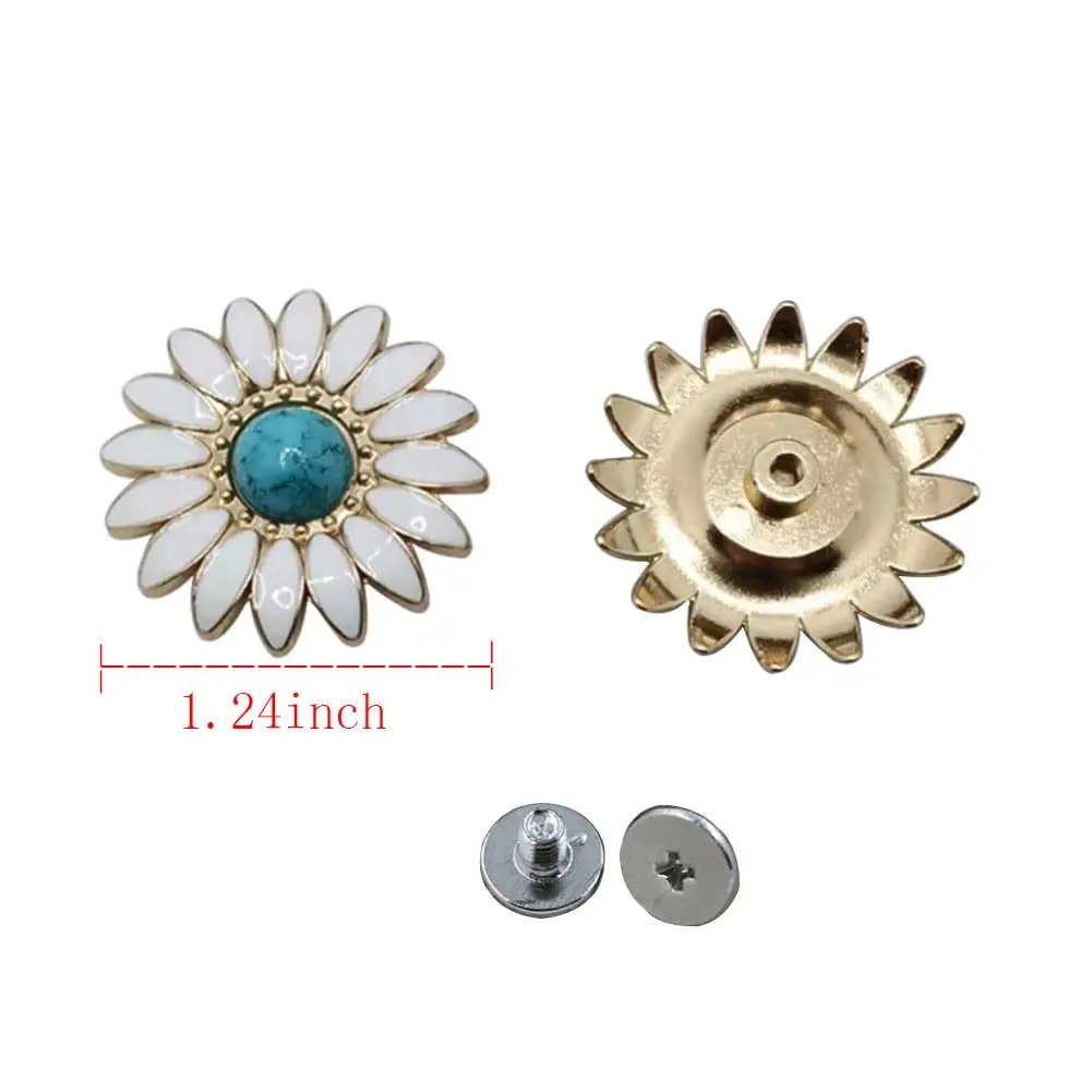 5pcs White Chrysanthemum Inlay Turquoise Decorative Buckle Conchos Screw Back Buttons DIY Leather Goods Leathercraft Accessories