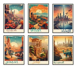 Lebanon, Algeria, Egypt, Morocco, Tunisia, UAE, Jordan, Saudi Arabia, wonders of the Arab world, travel poster, wall home decor