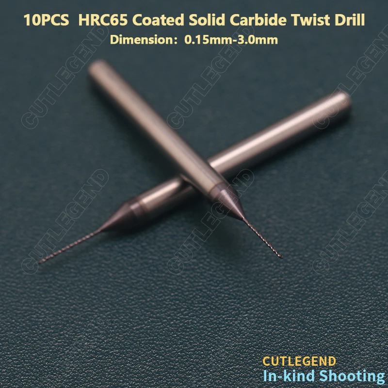 10PCS CUTLEGEND HRC65 TiCN Coated Solid Carbide Twist Drill Bit Dia. 0.3-2.99mm Shank Dia. 3mm Whole Tungsten Steel Micro Drill