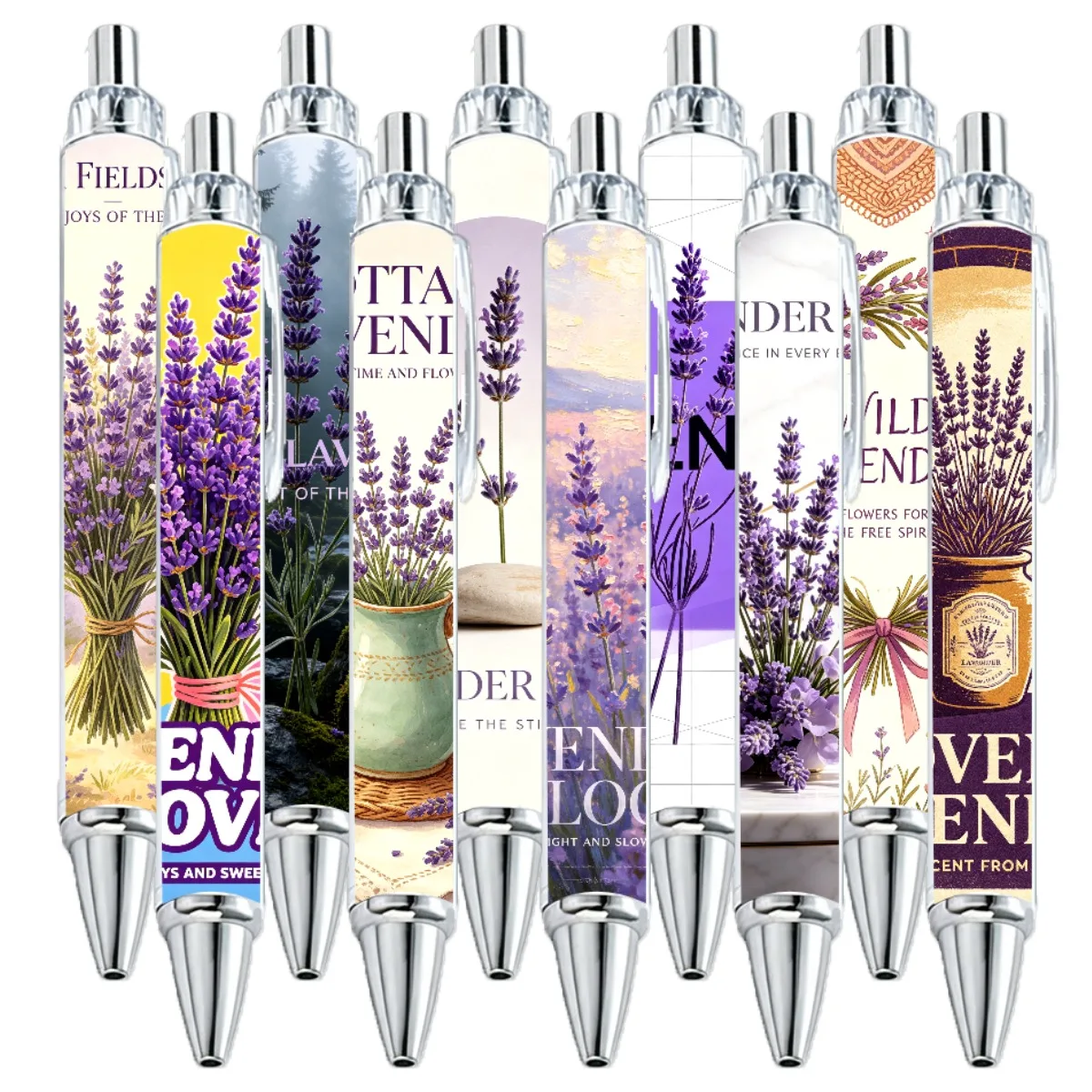 10PCS Lavender Gel Pens Black Ink Purple Herb
