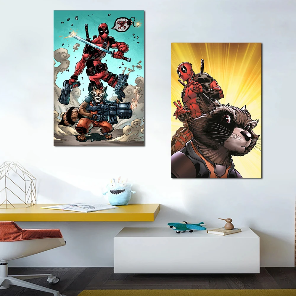

Deadpool Poster, Modern Cartoon Wall Art, Funny Rocket Raccoon Black Panther Stitch Picture, Living Room Home Decor Canvas Print
