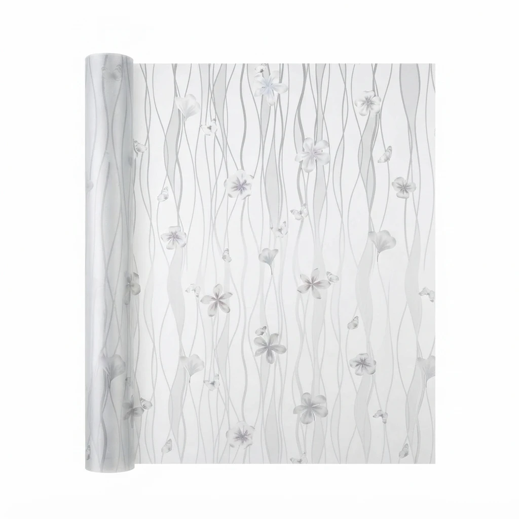 Frosted Butterfly & Flower Privacy Window Film Self-Adhesive Soft Light Transmission Anti-Peep Waterproof PVC Glass Cover for Ho