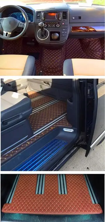 Custom full set car floor mats + trunk mat for Volkswagen Multivan T5 2014-2003 6 7 seats Top quality rugs waterproof carpets