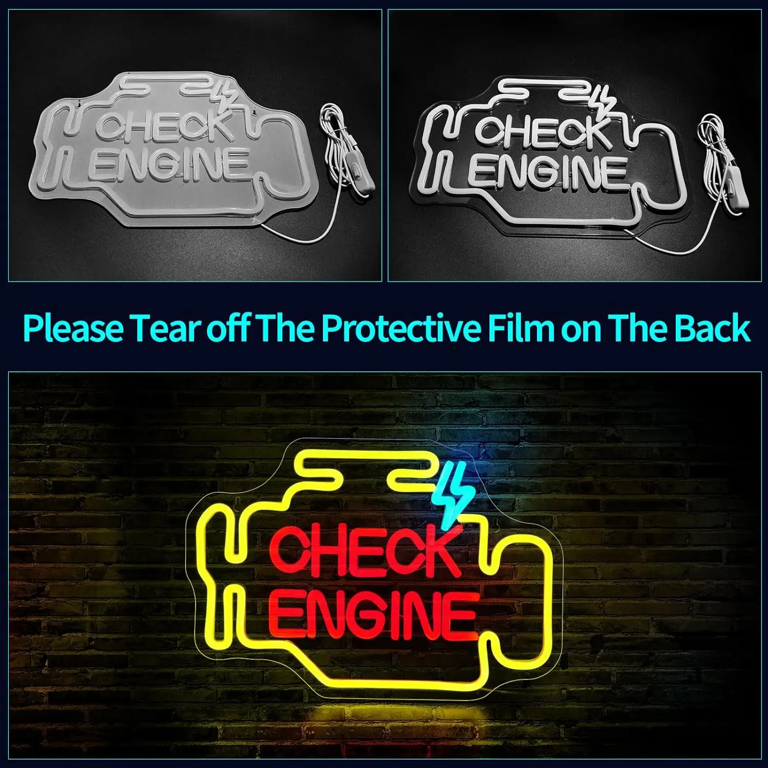 Check Engine Neon Sign Led Neon Signs for Wall Decor Yellow Light Up Sign Preppy Girls Room Decor USB Powered Night Light