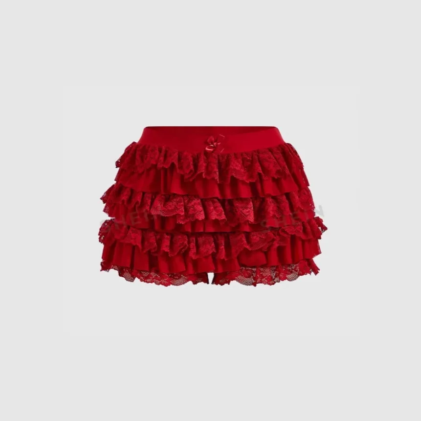 Women's Y2K Style Ruffle Edge Lace Lantern Shorts Bow Short