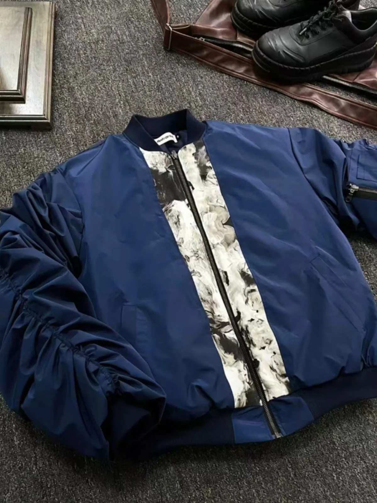 

Water-Media Patchwork Bomber Jacket Men's Cotton Coat Winter Design Baseball Style Thickened Warm Long Sleeve Zipper Closure