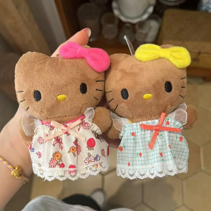 

Ins Cute Black Leather Hellokittys Hawaiian DIY Drag Leopard Print Doll Suit Plush Doll Cartoon Cute Floral Skirt Toy Keychain