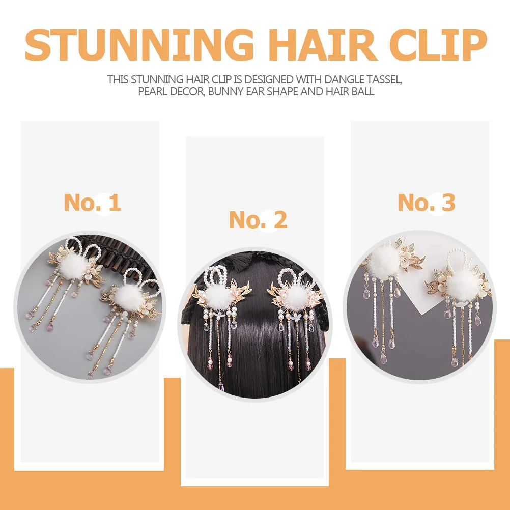 

1Pair Bunny Ear Hair Clip Pearls Tassel Dangle Barrette Hair Ball Accessories Girls Women Daily Party Hairpin Tassel Hairpin