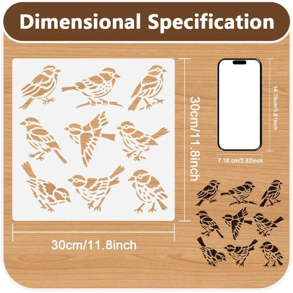 Sparrow Bird Wall Stencil for Painting 11.8”x11.8” Backyard Bird Reusable Stencil for Wood Burning Paint Templates DIY Craft
