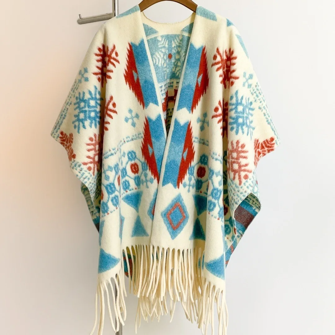 

Thick Cashmere Winter Scarf Women Fashion Print Blue Scarves Warm Tassels Shawl Chunky Headscarf Wrap Ladies Elegant Poncho