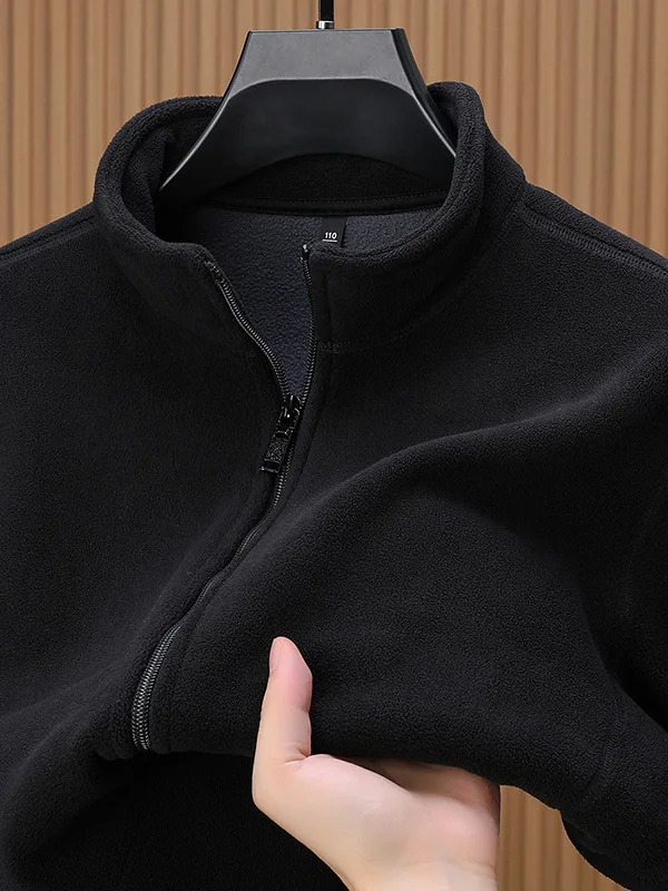 

Thiened Fce Lined Hooded Cardigan Sweatirt Casual Warm Outerwear for Men Autumn Winter Sli Stand Collar Jaet